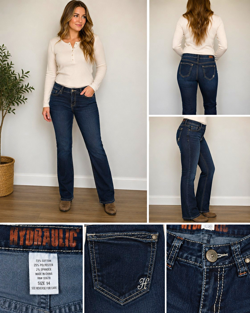 Hydraulic Women’s Jeans Size 14 Dark Wash Stretch Bootcut Embroidered Pockets